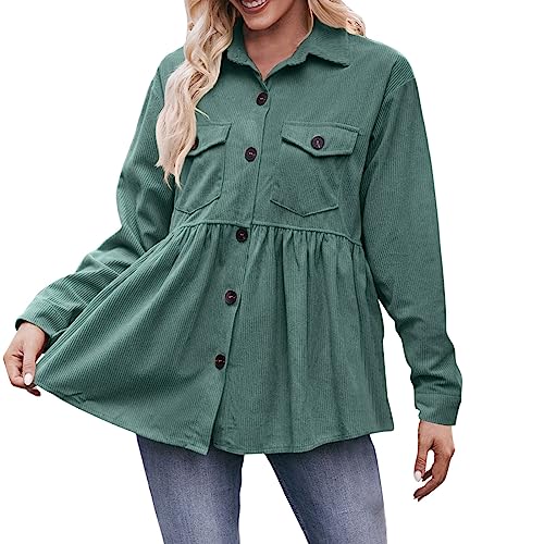 Cord-Hemd, Cordhemd Damen Cord Jacke - Übergangsjacken Winter Oversize Overshirt Langarmshirt Übergangs Leicht Atmungsaktiv Hemd Mit Knöpfen Cordjacke Locker Hemdbluse Casual Blusenshirt Taschen von Jabidoos