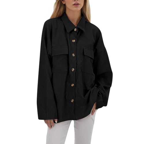 Cord-Hemd, Cordjacke Damen Gefüttert Cordhemd - Overshirt Casual Flanellhemd Tasche Knöpfen Shirtjacke Cord Jacke Hemdjacke Übergangsjacke Elegant Langarm Shirt Mantel von Jabidoos