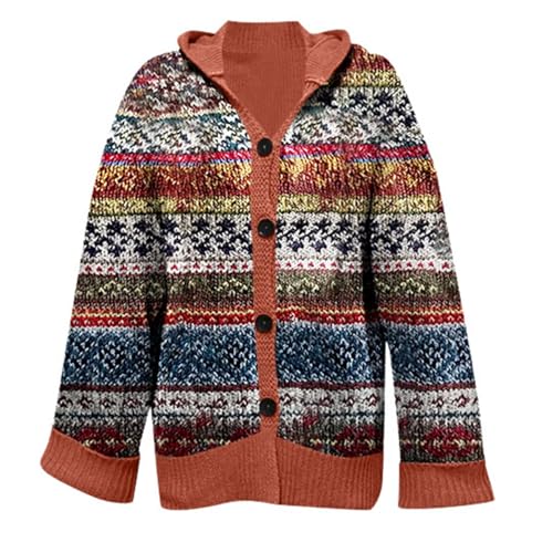 Damen Cardigan Norweger Weihnachts Strickjacke Mit Kapuze Weihnachtspullover - Winter Bunte Alpaka Weihnachtsjacke Pulli Langarm Knöpfen Strickpullover Christmas Sweater Mohair Grobstrick Oberteile von Jabidoos