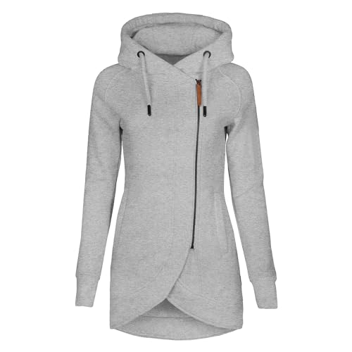 Damen Jacke Herbst, Damen Lange Kapuzenpullover Zipper Hoodie - Herbst Winter Pulli Sweatjacke Mit Reißverschluss Warm Winterjacke Zip Sweatshirt Mit Kapuze Mode Lose Mantel Jacke Outwear von Jabidoos