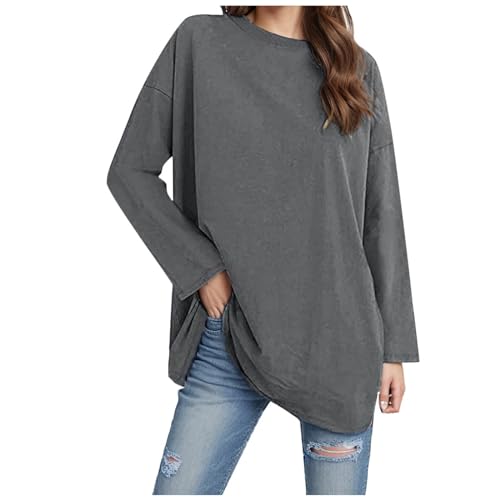 Damen T-Shirt Oversize Pullover Winter Langarm Oberteile - Rundhals Longshirt Casual Basic Shirt Tunika von Jabidoos