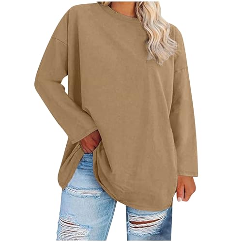 Damen T-Shirt Oversize Pullover Winter Langarm Oberteile - Rundhals Longshirt Casual Basic Shirt Tunika von Jabidoos