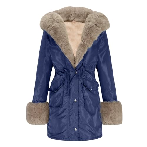 Damen Winterjacke, Jacke Damen Gefüttert Mit Fellkapuze Parka - Winterparka Elegante Daunenmantel Kapuze Jacket Lässig Reißverschluss Winterjacke von Jabidoos