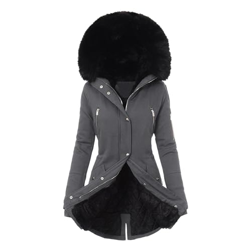 Damen Winterjacke, Winterjacke Damen Lang Gefüttert Wintermantel - Warme Steppmantel Elegant Plüschjacke Warm Mantel Puffer Parka Jacke Fellkapuze Kapuzenjacke von Jabidoos