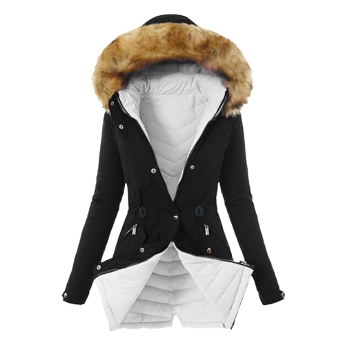 Damen Winterjacke, Winterjacke Damen Mit Fellkapuze Warme Mantel - Daunenmantel Kapuze Winterparker Mädchen Daunenjacke Elegante Übergangsjacke Flauschige Parka Jacke Kurze Steppjacke Wintermantel von Jabidoos