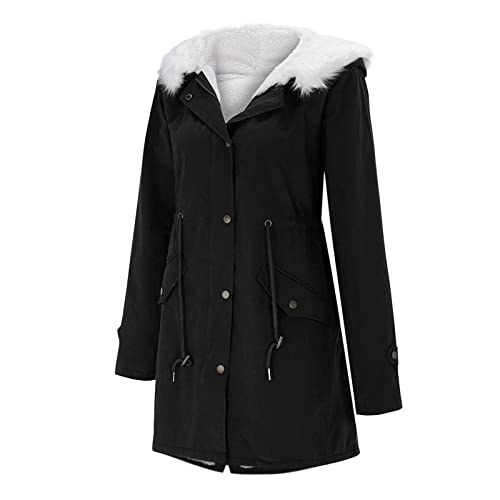 Damen wintermantel, Mantel Damen Warme Lang Winterjacke - Jacket Reißverschluss Daunenjacke Flauschige Outdoor Parka Mit Fellkapuze von Jabidoos