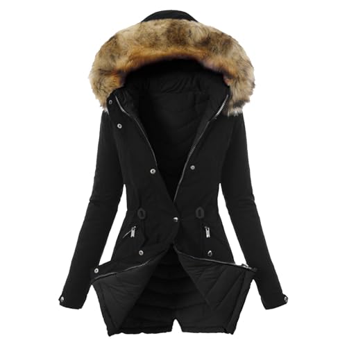 Damen wintermantel, Winterjacke Damen Mit Fellkapuze Warme Mantel - Daunenmantel Kapuze Winterparker Mädchen Daunenjacke Elegante Übergangsjacke Flauschige Parka Jacke Kurze Steppjacke Wintermantel von Jabidoos