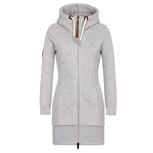 Fleecejacke Damen Lang,Sweatjacke Damen Mit Kapuze Kapuzenjacke - Hoodie Jacke Reißverschluss Strickjacke Fleecejacke Lang Taschen Kapuzenpulli von Jabidoos