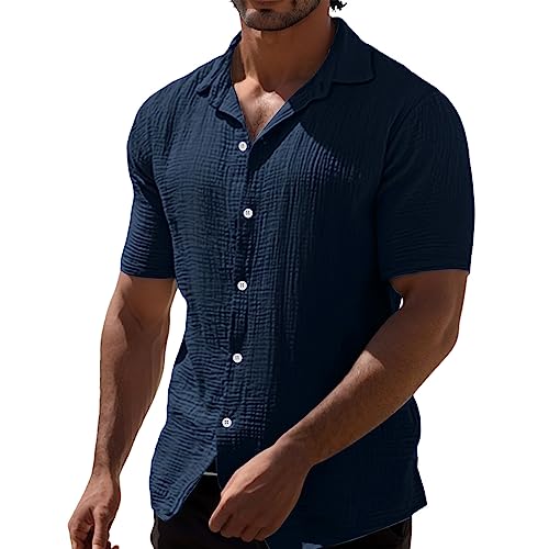 Hemd Herren Kurzarm Leichtes Kurzarmhemd Business Kurzarm Sommerhemd Baumwolle Outfit Musselin Casual Leinenhemd Sommer Henley Men Bowling Hemd Bügelfrei Freizeithemden von Jabidoos