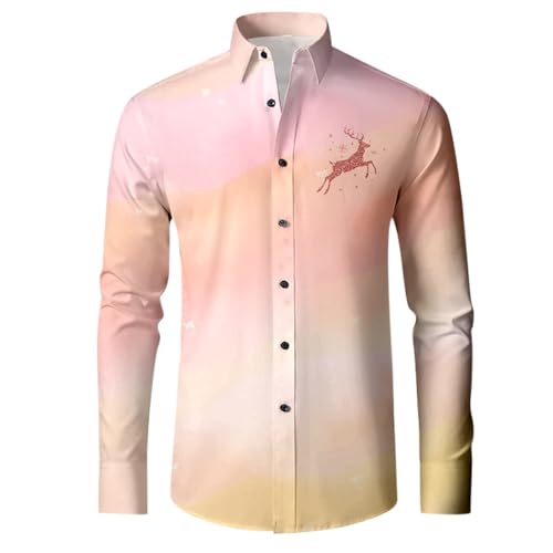 Hemd Weihnachten Herren, Hemd Weihnachten Herren Lustig Langarm Weihnachtshemd - Langarmhemd Hässlich Langarmshirt Slim Fit Ugly Weihnachts Sweatshirt Button-Down Langarmshirts Freizeithemd Shirt Für von Jabidoos