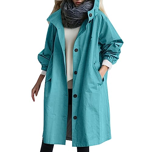 Herbstmantel Damen,Damen Trenchcoat Lang - Regenmantel Übergangsmantel Herbst Ultraleicht Mit Taschen Und Knöpfen Jacke Outwear Windbreaker Leicht Kapuzenjacket von Jabidoos