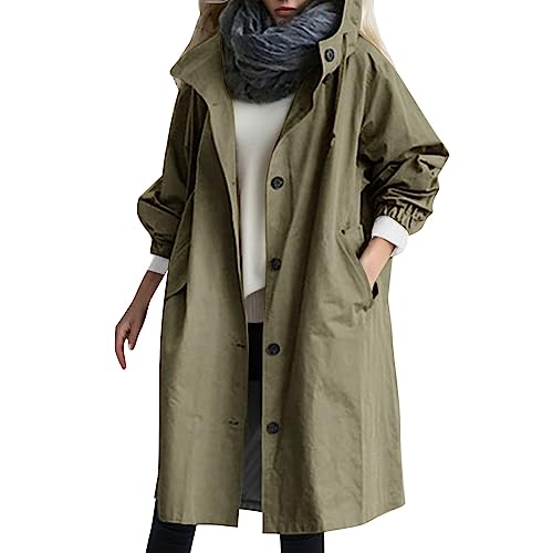 Herbstmantel Damen,Damen Trenchcoat Lang - Regenmantel Übergangsmantel Herbst Ultraleicht Mit Taschen Und Knöpfen Jacke Outwear Windbreaker Leicht Kapuzenjacket von Jabidoos