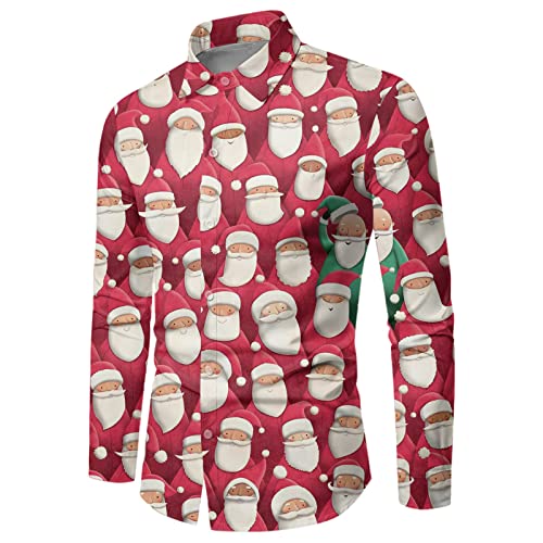 Herren Hemd Langarm, Hemden Herren Baumwolle Lustig Hemd Weihnachten - Weihnachtsbluse Weihnachts Santa Langarmhemd Slim Fit Langarmshirt Rot Lustige Funky Langarm Muster Christmas Xmas von Jabidoos