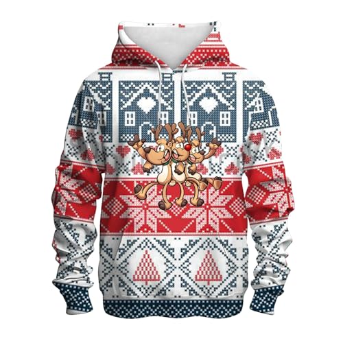 Herren Weihnachtspullover, Christmas Hoodie Herren Langarm Lustig Weihnachtshoodie - Hoodies Oversized Weihnachtspullover Rundhals Sweatshirts Pulli Casual 3D Druck Kapuzenpullover Mit Taschen Unisex von Jabidoos