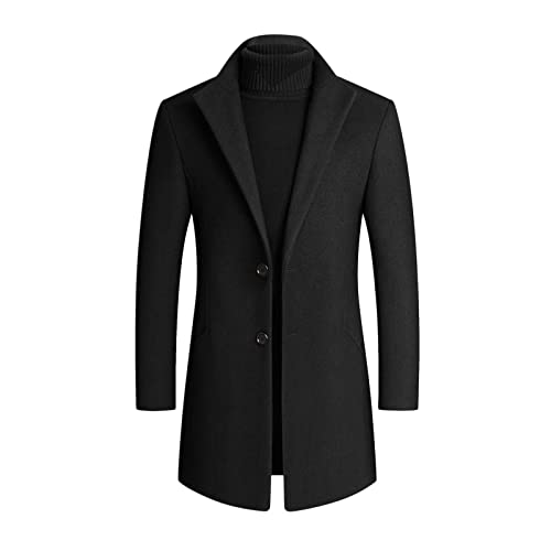 Herren-mäntel, Wollmantel Herren Schwarz Warm Mantel - Winterjacke Business Trenchcoat Lang Filzmantel Warme Übergangsjacke Slim Fit Mit Stehkragen Winter von Jabidoos