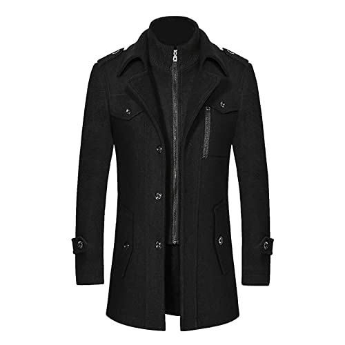 Herren wollmantel, Wintermantel Herren Schwarz Wolle Wollmantel - Business Dufflecoat Herbst Filzmantel Männer Mantel Elegant Slim Fit Herrenmantel Lange Trenchcoat Jacken von Jabidoos