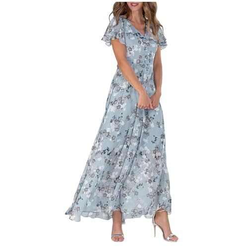 Hochzeitsgast Kleid Damen A-Linie Sommerkleid Kleidung Lässiges Freizeitkleider Wickeloptik Strand Kleid Teenager Mädchen Fashion Midi Kleid Elegant Italienische Strand Maxikleider Curvy Mode Maxiklei von Jabidoos