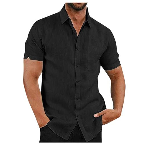 Kurzarmhemd Herren Leinen Sommerhemd Kleidung Leichtes Kurzarmhemd Comfort Hemd Musselin Weißes Leinenhemd Kurzarm Klamotten Baumwolle Tshirt Business Baumwollhemd von Jabidoos