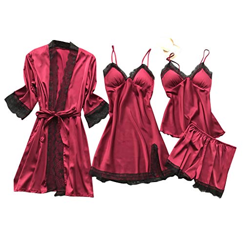 Jabidoos Nachtwäsche Sexy Seiden Nachtkleid Negligee Robe, Satin Pyjama Damen Set 182 - Seidenpyjama Schlinge Aesthetic Schlafanzug Seide Nachtwäsche Sexy Seiden Nachtkleid Negligee Robe von Jabidoos