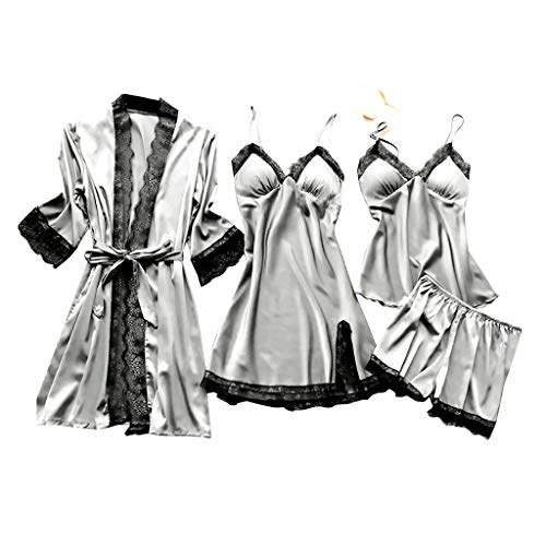 Jabidoos Nachtwäsche Sexy Seiden Nachtkleid Negligee Robe, Satin Pyjama Damen Set 94 - Seidenpyjama Schlinge Aesthetic Schlafanzug Seide Nachtwäsche Sexy Seiden Nachtkleid Negligee Robe von Jabidoos