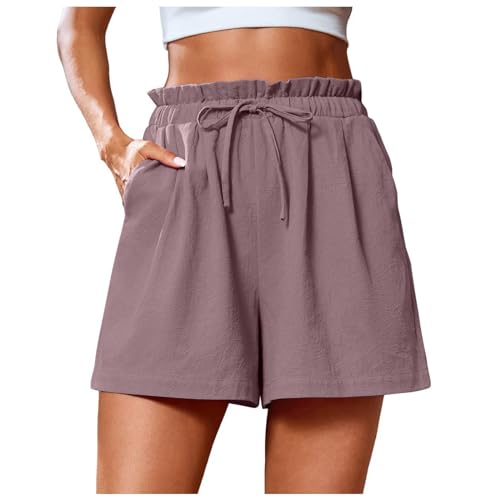 Sommer Shorts Damen - Kordelzug Stretch Kurz Hose, Hohe Taille Sporthose Einfarbig Freizeit Shorts Mit Taschen Yoga Biker Shorts von Jabidoos