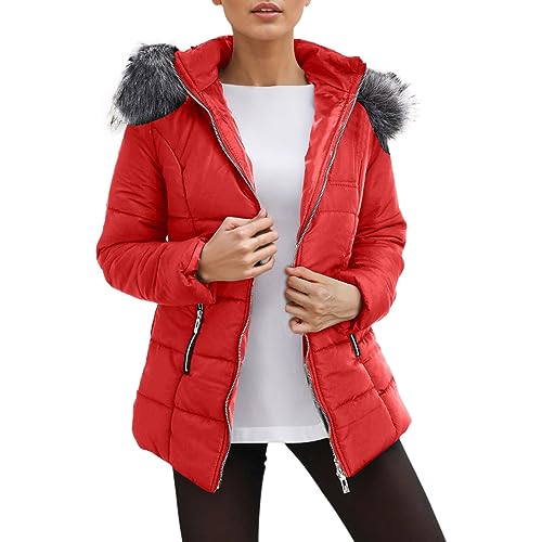 Jacke Damen Winter, Wintermantel Damen Gefüttert Warme Parka - Daunenjacke Winter Winterjacke Lang Damenjacke Mädchen Herbstjacke Jacke Mantel Lange Mit Fellkapuze Steppjacke Warm Outwear von Jabidoos