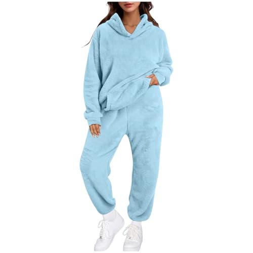 Jogginganzug Damen, Hausanzug Damen Warmer Flanell Pyjama - Mädchen Loungewear Herbst Outfit Frauen Hausmantel Teenager Set, Kuschelig Mit Reißverschluss Warm Nachtwäsche Zweiteiliger Winter Oberte von Jabidoos