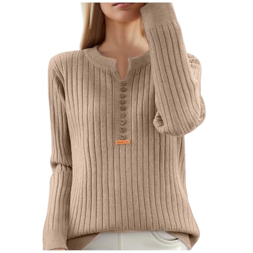 Kaschmir Pullover Damen, Strickpullover Damen Einfarbig Pullover - V-Ausschnitt Mit Geknöpft Langarmshirt Casual Lose Winterpullover Herbst Elegant Pulli Langarm Sweatshirts von Jabidoos