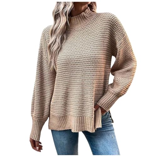 Kaschmir Pullover Damen, Strickpullover Damen Rundhals Pullover - Laternenärmel Rundhals Langarmshirt Casual Lose Winterpullover Herbst Elegant Pulli Langarm Sweatshirts von Jabidoos