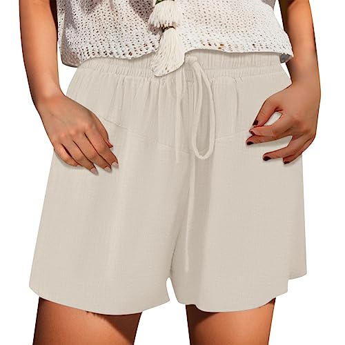 Kurze Hose Damen Kurze Lockere Freizeithose Sommerhose Casual Sommer Musselin Leinenhose Musselin Hose Leicht Elastische Taille Elegant Sporthose Stoffhose von Jabidoos