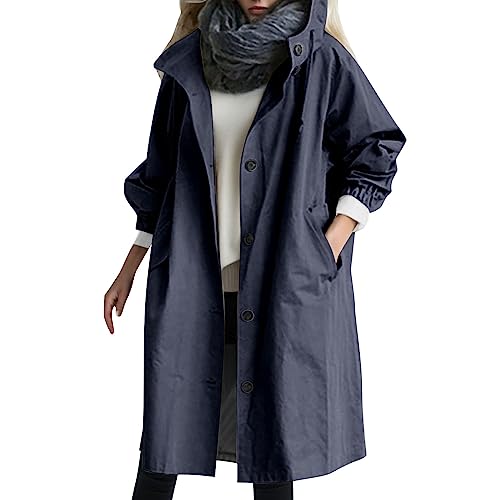 Kurzer Trenchcoat,Damen Trenchcoat Lang - Regenmantel Übergangsmantel Herbst Ultraleicht Mit Taschen Und Knöpfen Jacke Outwear Windbreaker Leicht Kapuzenjacket von Jabidoos