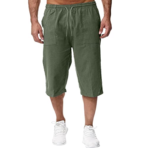 Leinenhose Herren Kurz 3/4 - Baumwolle Leicht Sommerhose Mit Kordelzug, Einfarbig Loose Fit Hose Kurze Leinenshorts Laufhose Joggingshorts Leinen Strandhose von Jabidoos