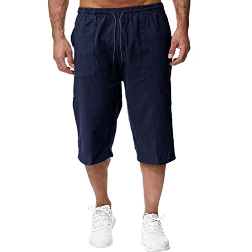 Leinenhose Herren Kurz 3/4 - Baumwolle Leicht Sommerhose Mit Kordelzug, Einfarbig Loose Fit Hose Kurze Leinenshorts Laufhose Joggingshorts Leinen Strandhose von Jabidoos