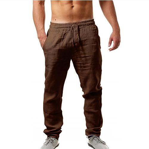 Leinenhosen Herren Leichte Sommerhose Lang - Sommer Stoffhose Mit Gummizug, Einfarbig Loose Fit Standhosen Männer Freizeithose Bequeme Casual Stretch Hose Für Urlaub Strand Alltag von Jabidoos