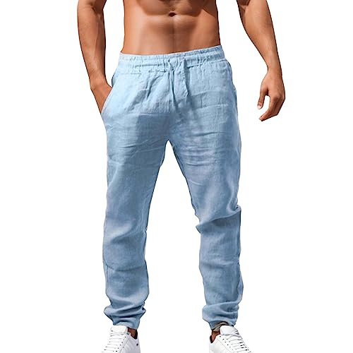 Leinenhosen Herren Leichte Sommerhose Lang - Sommer Stoffhose Mit Gummizug, Einfarbig Loose Fit Standhosen Männer Freizeithose Bequeme Casual Stretch Hose Für Urlaub Strand Alltag von Jabidoos