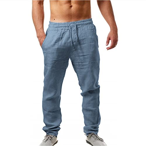 Leinenhosen Herren Leichte Sommerhose Lang - Sommer Stoffhose Mit Gummizug, Einfarbig Loose Fit Standhosen Männer Freizeithose Bequeme Casual Stretch Hose Für Urlaub Strand Alltag von Jabidoos