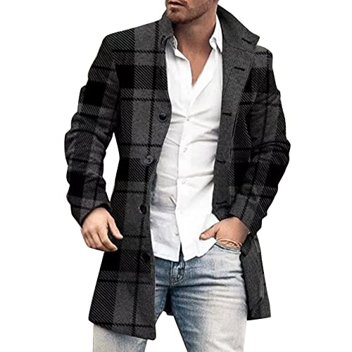 Mantel, Wintermantel Herren Warm Wolle Wolljacke - Mantel Herbst Herbstmantel Schwarz Trenchcoat Lang Winterjacke Warmer Jacken Herrenmantel Mit Abnehmbaren Karierten Schals von Jabidoos