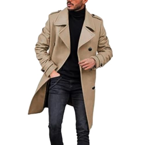 Mantel, Wollmantel Herren Schwarz Winter Wolljacke - Lang Herbstmantel Männer Winterparka Trenchcoat Elegant Lange Jacke Kerbkragen Einreiher Mantel Warme Oberbekleidung von Jabidoos