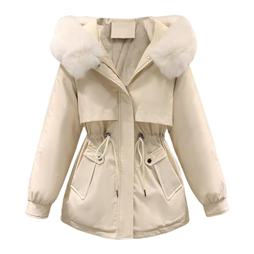 Mantel Damen, Winterjacke Damen Mit Fellkapuze Gefüttert Jacke - Jacket Mädchen Wintermantel Outdoor Herbstjacke Frauen Steppmantel Lässig Parka Daunenjacke Mantel Lange Steppjacke Warm Outwear von Jabidoos