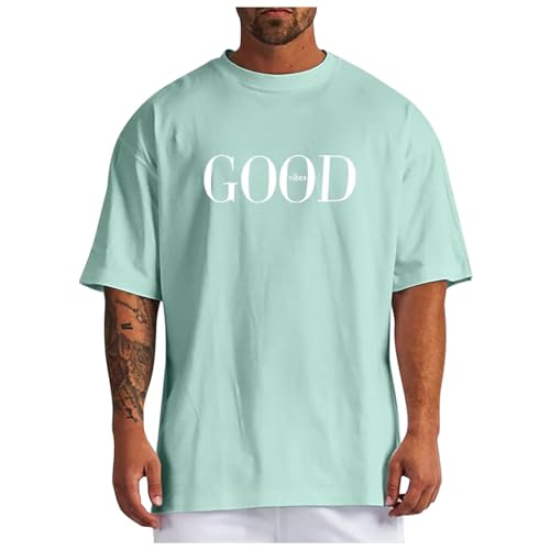 Oversized Tshirt Herren - Baumwolle Oversize Rundhals Shirts, Lose Kurzarm T-Shirt Vintage Buchstaben Drucken Oberteile Shirts Streetwear Tee Shirt Casual Sport Tops Männer Sportshirts von Jabidoos