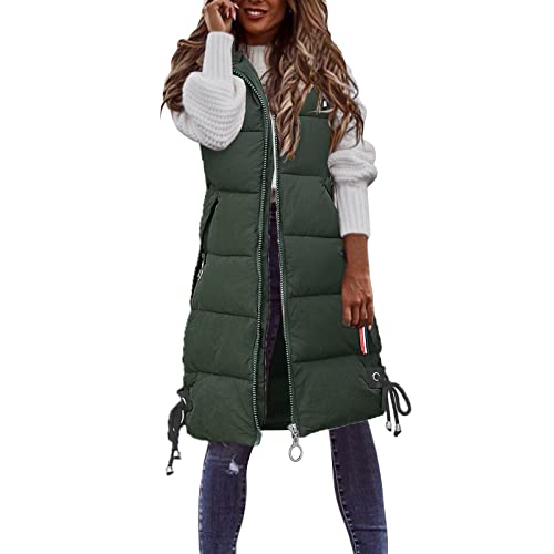 Puffer Weste, Longweste Damen Lange Steppweste - Puffer Weste Mit Tasche Daunenweste Lang Stehkragen Leicht Ärmellos Jacke Reissverschluss Taschen von Jabidoos