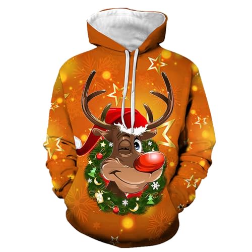 Pullover Weihnachten, Hoodie Weihnachten Herren Männlich Mode Komfortabel Weihnachtshoodie - Kapuzenpulli Mit Taschen Hoodies Langarm Sweatshirts Lose Weihnachtspulli Winter Lustig 3D Druck Christmas von Jabidoos