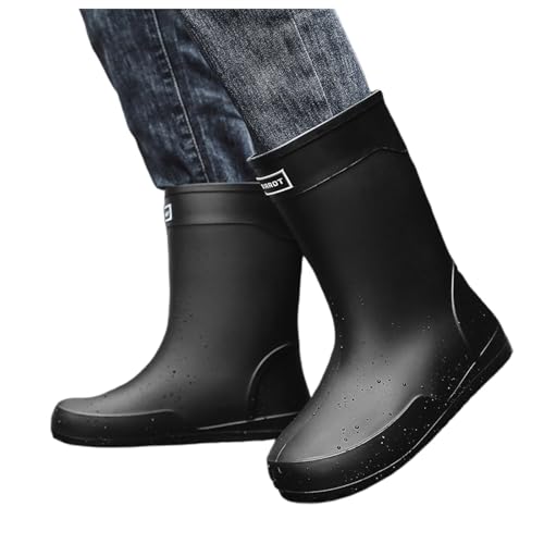 Reitstiefeletten, Lange Regenschuhe Herren Gummistiefel - rutschfest Halbhohe Schlam Stiefel Wasserdicht Barfuß Chelsea Boots, Modische Reitstiefeletten von Jabidoos