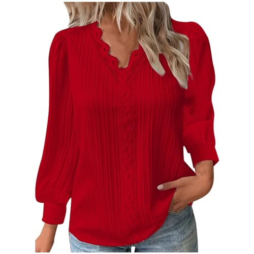 Sommerblusen Damen Leicht Und Luftig V-Ausschnitt Lässig Lang Tops Blusenshirt Festliche Oversize Casual Langarmshirt Sommerblusen Sommer Elegant Langarm Longbluse Tunika Tops von Jabidoos