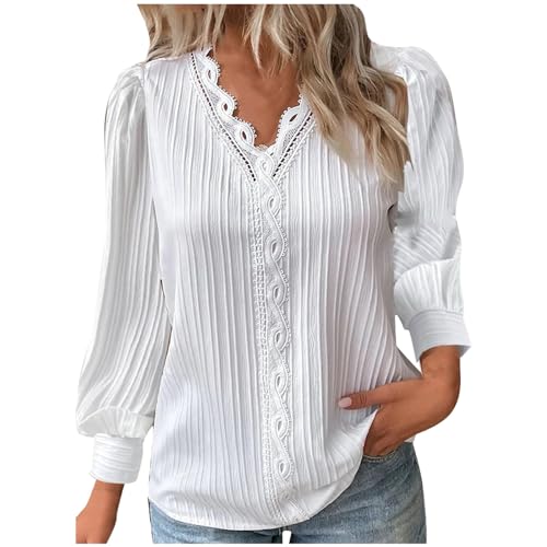 Sommerblusen Damen Leicht Und Luftig V-Ausschnitt Lässig Lang Tops Blusenshirt Festliche Oversize Casual Langarmshirt Sommerblusen Sommer Elegant Langarm Longbluse Tunika Tops von Jabidoos