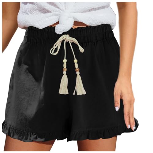 Sommerhose Damen Kurz Casual Leicht Musselin Hose Musselin Shorts Sommer Kurze Elegant Sporthose Freizeithose Baggy Musselin Lockere Stoffhose Leinenhose von Jabidoos