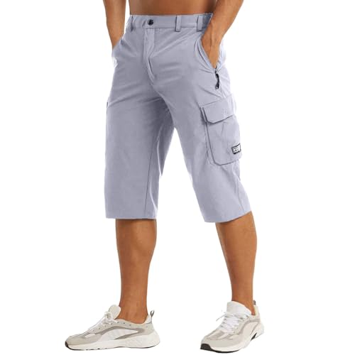 Sporthose Herren 3/4 Lang - Leicht Sommer Caprihose, Schnelltrocknend Outdoor Shorts Mit 7 Taschen Atmungsaktiv Wandern Bermuda Kurze Stretch Radhose von Jabidoos