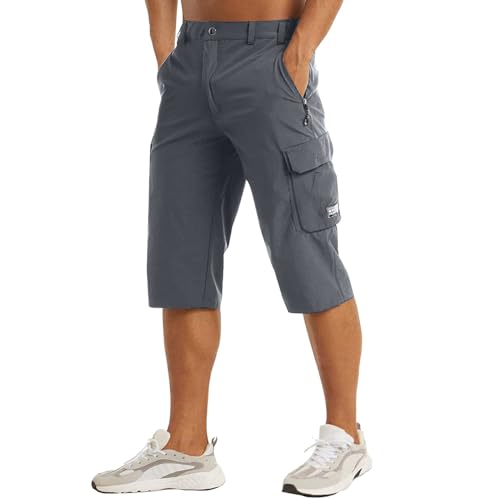 Sporthose Herren 3/4 Lang - Leicht Sommer Caprihose, Schnelltrocknend Outdoor Shorts Mit 7 Taschen Atmungsaktiv Wandern Bermuda Kurze Stretch Radhose von Jabidoos