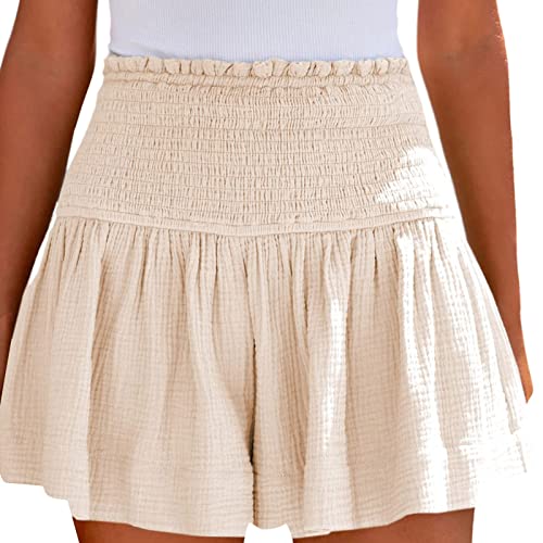 Stoffhose Damen Sommer Sommer Casual Freizeithose Stoffhose Elastische Taille Elegant Musselin Sporthose Musselin Hose Leicht Kurze Lockere Musselin Shorts Leinenhose von Jabidoos