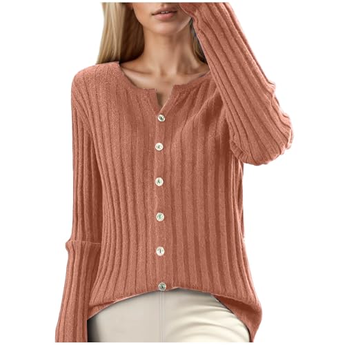 Strickkleid Damen Winter, Strickpullover Damen Einfarbig Pullover - V-Ausschnitt Mit Geknöpft Langarmshirt Casual Lose Winterpullover Herbst Elegant Pulli Langarm Sweatshirts von Jabidoos